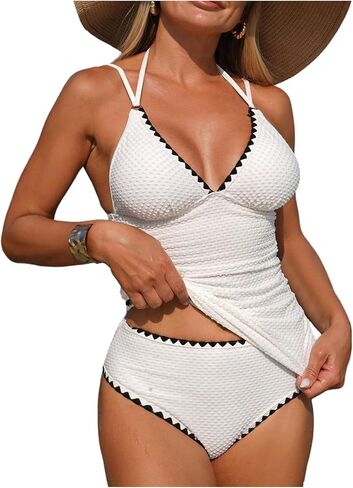 Verdusa Women's 2 Piece Textured Halter Tankini Swimsuits Tie Backless Tops with Panty Swimwear Sets in Kuwait
