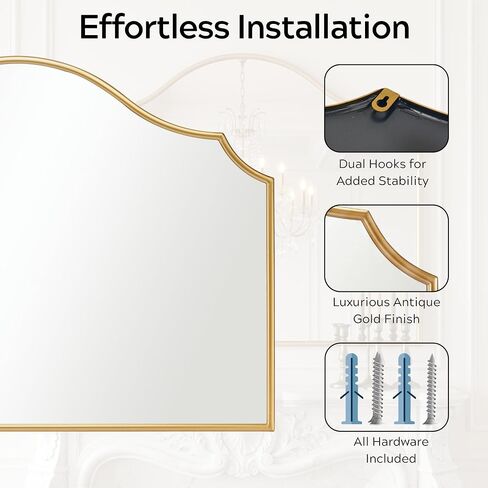 PERFNIQUE Gold Scalloped Mirror, 40"x29" Large Vintage Wall Mirror with Tempered Glass, Arched Antique Mirror for Mantel Fireplace Entryway Living Room Decor in Saudi Arabia