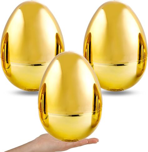 Supernal 3PCS Gold Plastic Eggs (10" Tall x 7" Wide) - Extra Large Fillable Golden Eggs Empty Storage Containers for Party Favor, Birthday Gift Baskets, Summer Camp in Saudi Arabia