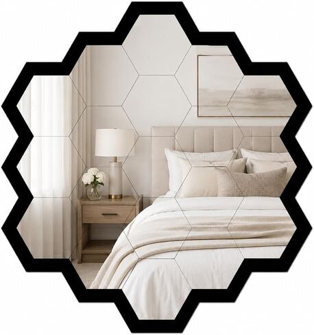 12PCS Acrylic Wall Mirror Tiles, Moroccan Style Self Adhesive Mirror Panels for Bathroom, Bedroom, Living Room, Entryway, Decorative Peel and Stick Mirror Wall Home Decor (Golden) in Saudi Arabia