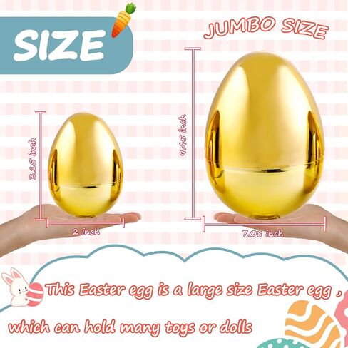 Supernal 3PCS Gold Plastic Eggs (10" Tall x 7" Wide) - Extra Large Fillable Golden Eggs Empty Storage Containers for Party Favor, Birthday Gift Baskets, Summer Camp in Saudi Arabia