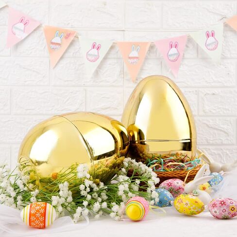 Supernal 3PCS Gold Plastic Eggs (10" Tall x 7" Wide) - Extra Large Fillable Golden Eggs Empty Storage Containers for Party Favor, Birthday Gift Baskets, Summer Camp in Saudi Arabia