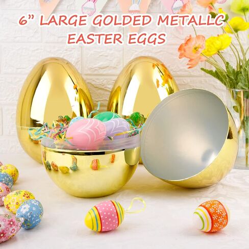 Supernal 3PCS Gold Plastic Eggs (10" Tall x 7" Wide) - Extra Large Fillable Golden Eggs Empty Storage Containers for Party Favor, Birthday Gift Baskets, Summer Camp in Saudi Arabia
