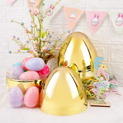 Supernal 3PCS Gold Plastic Eggs (10" Tall x 7" Wide) - Extra Large Fillable Golden Eggs Empty Storage Containers for Party Favor, Birthday Gift Baskets, Summer Camp in Saudi Arabia
