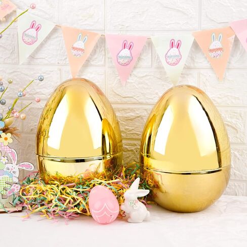 Supernal 3PCS Gold Plastic Eggs (10" Tall x 7" Wide) - Extra Large Fillable Golden Eggs Empty Storage Containers for Party Favor, Birthday Gift Baskets, Summer Camp in Saudi Arabia