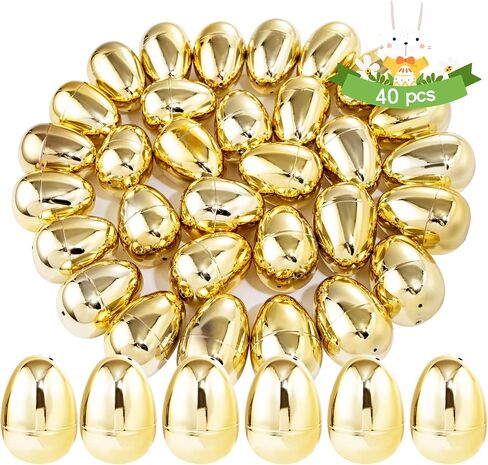 Supernal 3PCS Gold Plastic Eggs (10" Tall x 7" Wide) - Extra Large Fillable Golden Eggs Empty Storage Containers for Party Favor, Birthday Gift Baskets, Summer Camp in Saudi Arabia