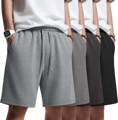 Oakgarden 4 Pack Boys Shorts Athletic Soft Causal Pull on Sweat Shorts for Kids with Pockets and Drawstring 6-16 Years in Kuwait