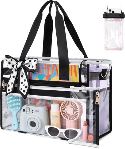 Iridescent Beach Bag for Women, Large Waterproof Sandproof Beach Tote Bag Holographic Clear Tote Purse with Zipper in Saudi Arabia