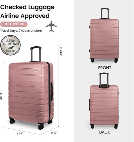 30" Hardside Large Checked Luggage,ABS Hardshell Suitcase with Spinner Wheels and NO LOCK,Durable Suitcase,Scratch-Resistant Surface,Lightweight Rolling Suitcase for Men/Women（Rose Gold,30in） in Saudi Arabia