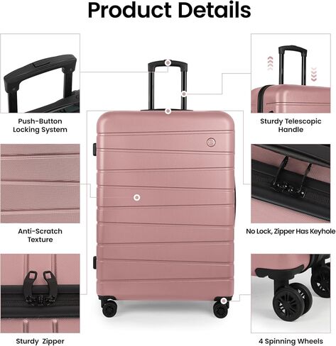 30" Hardside Large Checked Luggage,ABS Hardshell Suitcase with Spinner Wheels and NO LOCK,Durable Suitcase,Scratch-Resistant Surface,Lightweight Rolling Suitcase for Men/Women（Rose Gold,30in） in Saudi Arabia