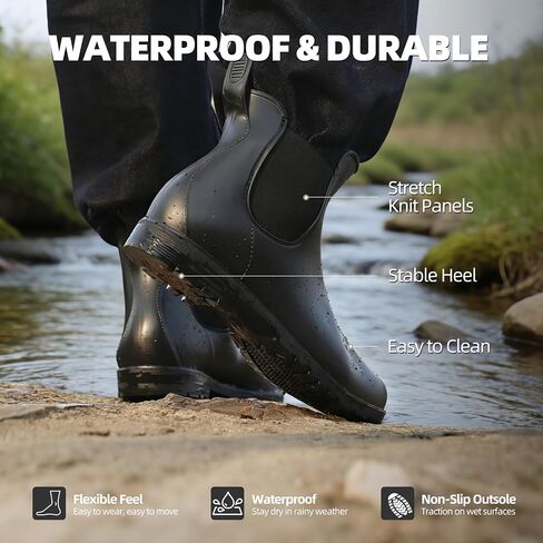 Chelsea Rain Boots for Women and Men - 100% Waterproof Lower and Breathable Knit Ankle Boots - Lightweight Non-Slip Stylish Commuter Footwear - Easy Care Comfort in Saudi Arabia
