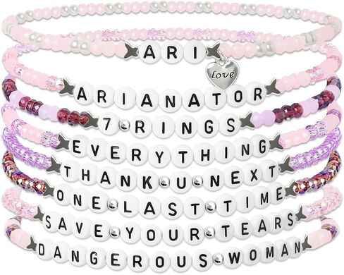 Ariana Inspired Merch Bracelets, 8PCS Glass Beaded Bracelet Jewelry Fan Gifts for Concert Outfit, Fan Meetups & Everyday Wear, Pop Music Lover Decor Accessories for Women in Saudi Arabia