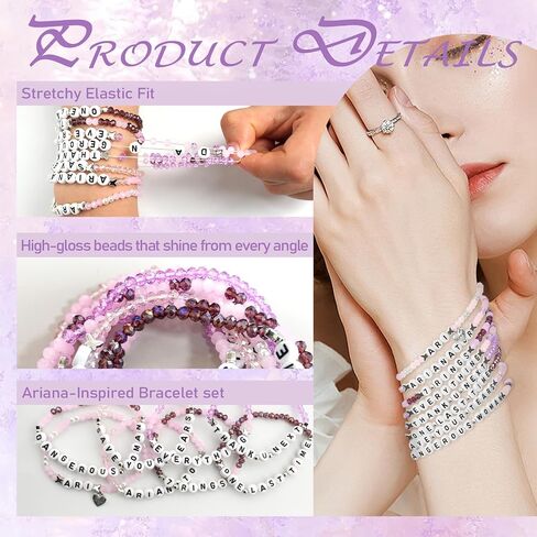 Ariana Inspired Merch Bracelets, 8PCS Glass Beaded Bracelet Jewelry Fan Gifts for Concert Outfit, Fan Meetups & Everyday Wear, Pop Music Lover Decor Accessories for Women in Saudi Arabia