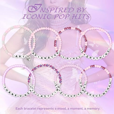 Ariana Inspired Merch Bracelets, 8PCS Glass Beaded Bracelet Jewelry Fan Gifts for Concert Outfit, Fan Meetups & Everyday Wear, Pop Music Lover Decor Accessories for Women in Saudi Arabia