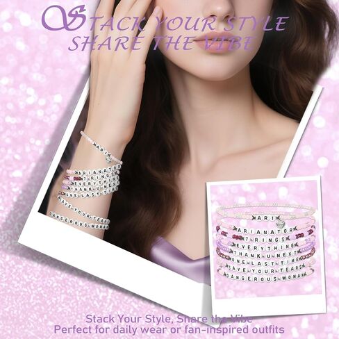 Ariana Inspired Merch Bracelets, 8PCS Glass Beaded Bracelet Jewelry Fan Gifts for Concert Outfit, Fan Meetups & Everyday Wear, Pop Music Lover Decor Accessories for Women in Saudi Arabia