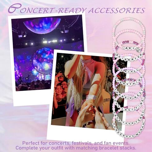 Ariana Inspired Merch Bracelets, 8PCS Glass Beaded Bracelet Jewelry Fan Gifts for Concert Outfit, Fan Meetups & Everyday Wear, Pop Music Lover Decor Accessories for Women in Saudi Arabia