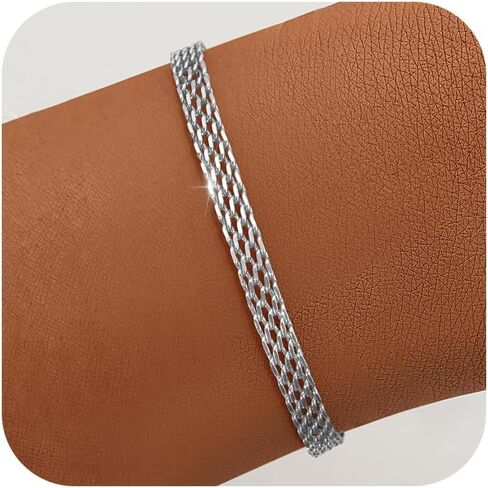 Silver Bracelets for Women, 925 Sterling Silver Chain Bracelets Diamond Cut 5MM Mesh Silver Bracelet Jewelry Gifts for Women in Saudi Arabia