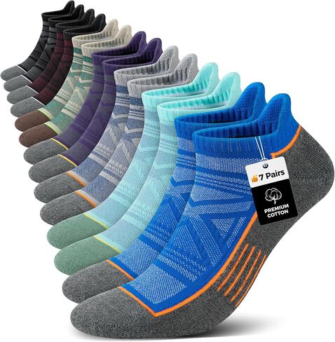 COOPLUS Men's Ankle Athletic Running Socks Cushioned Breathable Low Cut Cotton Sports Tab Socks(7 Pairs) in Saudi Arabia