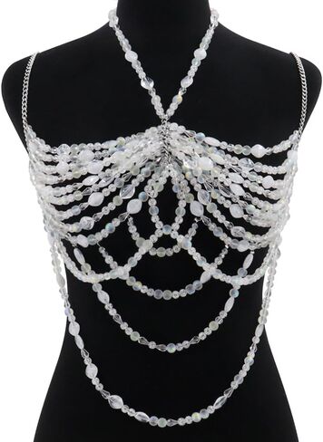 Handmade Crystal Body Chain Mermaid Top Rave Outfit Chains Body Jewelry for Women in Saudi Arabia