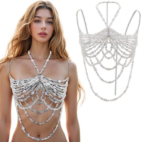Handmade Crystal Body Chain Mermaid Top Rave Outfit Chains Body Jewelry for Women in Saudi Arabia