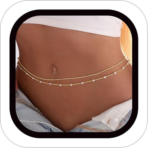 14K Gold Plated Silver Plated Waist Chain for Women,Boho Waist Beads Layered Belly Chain,Sexy Bikini Beach Jewelry Body Chain Jewelry for Summer Vacation Party Daily Wear in Saudi Arabia