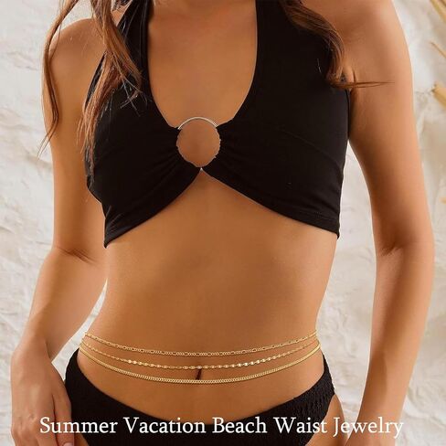 14K Gold Plated Silver Plated Waist Chain for Women,Boho Waist Beads Layered Belly Chain,Sexy Bikini Beach Jewelry Body Chain Jewelry for Summer Vacation Party Daily Wear in Saudi Arabia