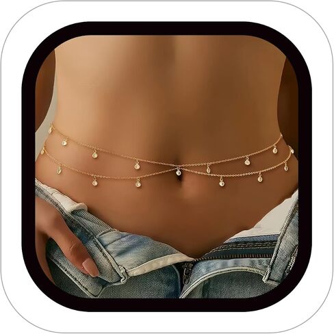 14K Gold Plated Silver Plated Waist Chain for Women,Boho Waist Beads Layered Belly Chain,Sexy Bikini Beach Jewelry Body Chain Jewelry for Summer Vacation Party Daily Wear in Saudi Arabia