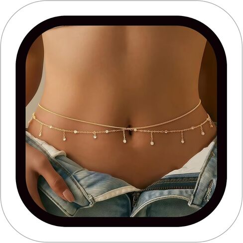 14K Gold Plated Silver Plated Waist Chain for Women,Boho Waist Beads Layered Belly Chain,Sexy Bikini Beach Jewelry Body Chain Jewelry for Summer Vacation Party Daily Wear in Saudi Arabia