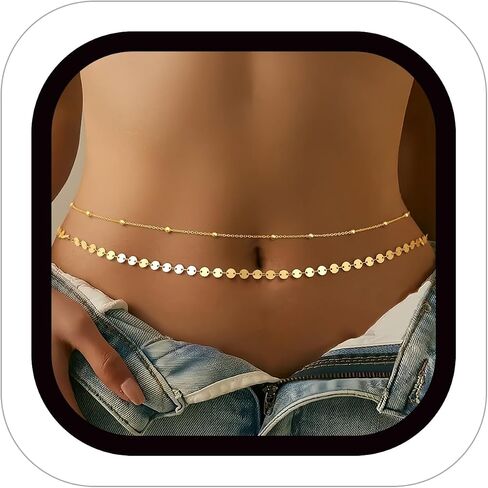 14K Gold Plated Silver Plated Waist Chain for Women,Boho Waist Beads Layered Belly Chain,Sexy Bikini Beach Jewelry Body Chain Jewelry for Summer Vacation Party Daily Wear in Saudi Arabia