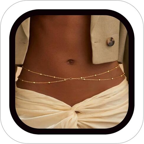 14K Gold Plated Silver Plated Waist Chain for Women,Boho Waist Beads Layered Belly Chain,Sexy Bikini Beach Jewelry Body Chain Jewelry for Summer Vacation Party Daily Wear in Saudi Arabia