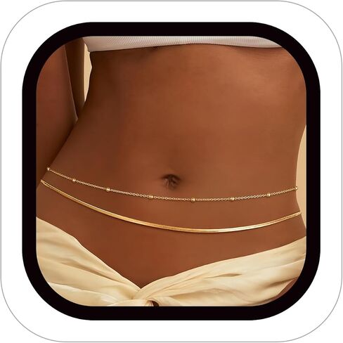14K Gold Plated Silver Plated Waist Chain for Women,Boho Waist Beads Layered Belly Chain,Sexy Bikini Beach Jewelry Body Chain Jewelry for Summer Vacation Party Daily Wear in Saudi Arabia