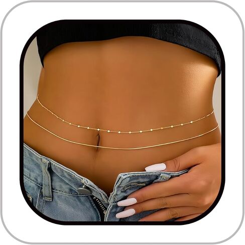 14K Gold Plated Silver Plated Waist Chain for Women,Boho Waist Beads Layered Belly Chain,Sexy Bikini Beach Jewelry Body Chain Jewelry for Summer Vacation Party Daily Wear in Saudi Arabia