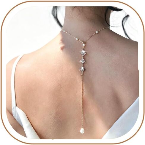 Longita Pearl Back Necklace for Backless Dress Back Jewelry Backdrop Pearl Necklace Back Chain Gold Body Chain Jewelry for Women Sexy Trendy Dainty Summer Bride Accessories in Saudi Arabia