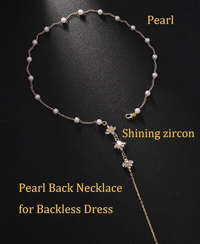 Longita Pearl Back Necklace for Backless Dress Back Jewelry Backdrop Pearl Necklace Back Chain Gold Body Chain Jewelry for Women Sexy Trendy Dainty Summer Bride Accessories in Saudi Arabia