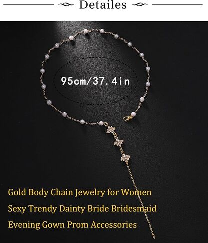 Longita Pearl Back Necklace for Backless Dress Back Jewelry Backdrop Pearl Necklace Back Chain Gold Body Chain Jewelry for Women Sexy Trendy Dainty Summer Bride Accessories in Saudi Arabia