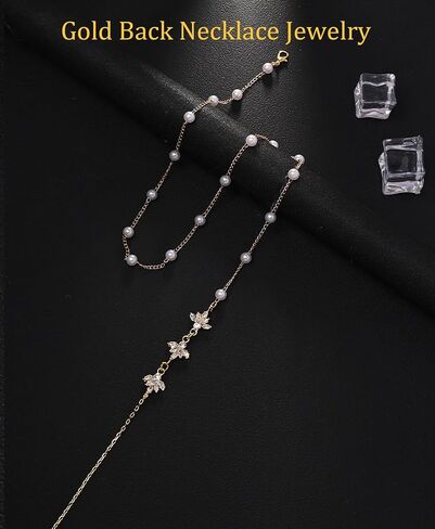 Longita Pearl Back Necklace for Backless Dress Back Jewelry Backdrop Pearl Necklace Back Chain Gold Body Chain Jewelry for Women Sexy Trendy Dainty Summer Bride Accessories in Saudi Arabia