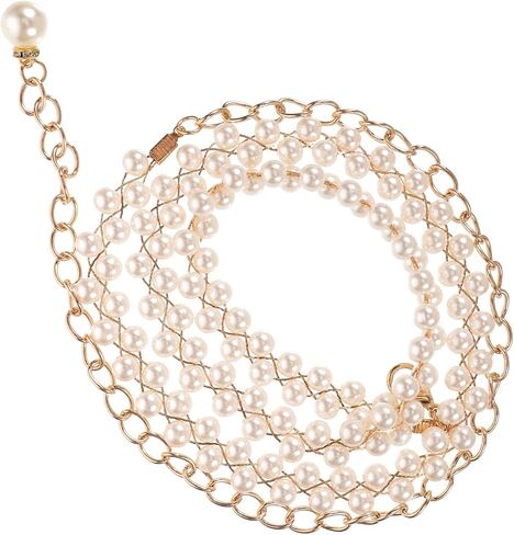 Women Pearl Waist Chain - Double Row White Pearl Dress Belt Elegant Body Chain for Wedding Party Accessory in Kuwait