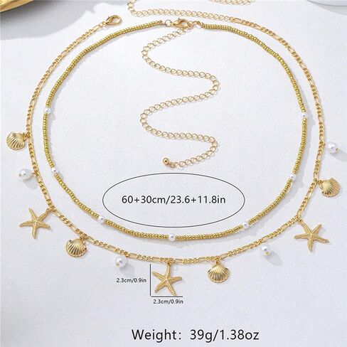 2Pcs Gold Waist Chain for Women Adjustable Layered Starfish Belly Chain Bohemian Shell Beaded Body Chain for Beach Summer Jewelry Accessories for Women in Saudi Arabia