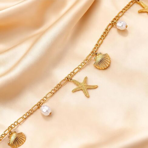 2Pcs Gold Waist Chain for Women Adjustable Layered Starfish Belly Chain Bohemian Shell Beaded Body Chain for Beach Summer Jewelry Accessories for Women in Saudi Arabia