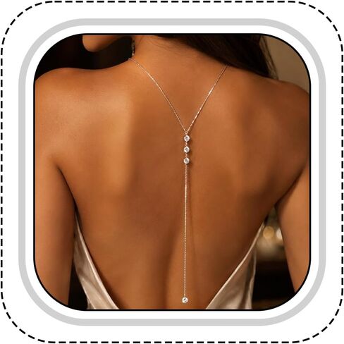 Rhinestone Back Chain Necklace for Women, Bridal Wedding Backdrop Body Jewelry, Pearl Shoulder Back Chain for Backless Dress, Bikini, Prom Evening Party Accessories in Saudi Arabia