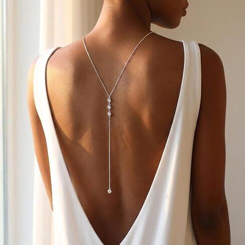 Rhinestone Back Chain Necklace for Women, Bridal Wedding Backdrop Body Jewelry, Pearl Shoulder Back Chain for Backless Dress, Bikini, Prom Evening Party Accessories in Saudi Arabia