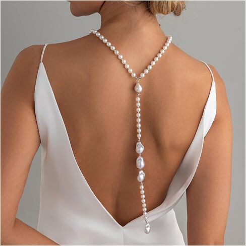 Long Pearl Back Chain Necklace for Backless Dress Dainty Bridal Wedding Y Pearl Backdrop Jewelry Festival Body Chain Jewelry for Women in Kuwait