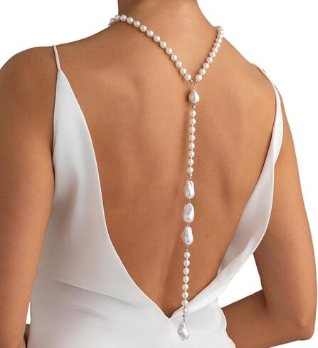Long Pearl Back Chain Necklace for Backless Dress Dainty Bridal Wedding Y Pearl Backdrop Jewelry Festival Body Chain Jewelry for Women in Kuwait