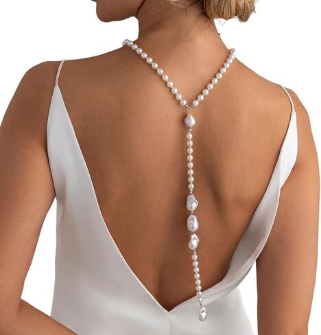 Long Pearl Back Chain Necklace for Backless Dress Dainty Bridal Wedding Y Pearl Backdrop Jewelry Festival Body Chain Jewelry for Women in Kuwait