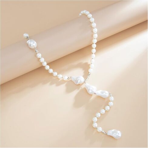 Long Pearl Back Chain Necklace for Backless Dress Dainty Bridal Wedding Y Pearl Backdrop Jewelry Festival Body Chain Jewelry for Women in Kuwait