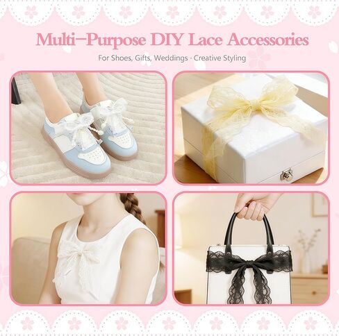 AZY Lace Shoelaces with Shoe Charms for Sneakers, 4 Pairs Decorative Laces with Pearl & Bow Sneaker Charms, Cute Shoe Lace Charms Set for DIY Shoe Accessories & Gifts in Saudi Arabia