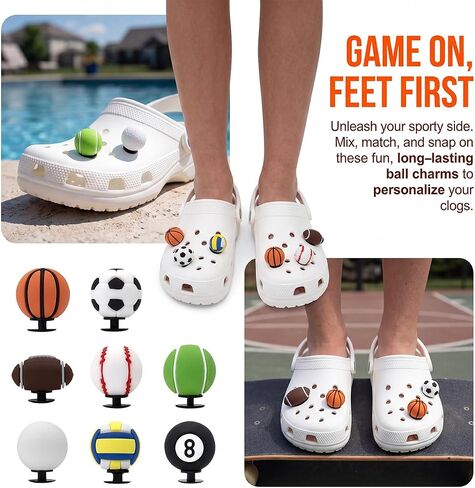 Sports Ball Shoe Charms Set 8Pcs, Basketball Soccer Baseball Tennis Golf Football Croc Charms, Cute Sports Shoe Decorations for Clogs, Accessories for Kids Boys Girls Teens in Kuwait