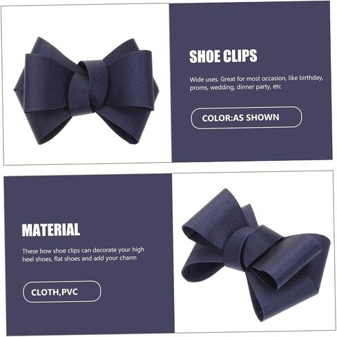 Classic Navy Blue Bow Shoe Clips for Women Removable Ribbon Fabric Shoe Charms Reusable Decoration for High Heels Flats Parties and Weddings in Kuwait