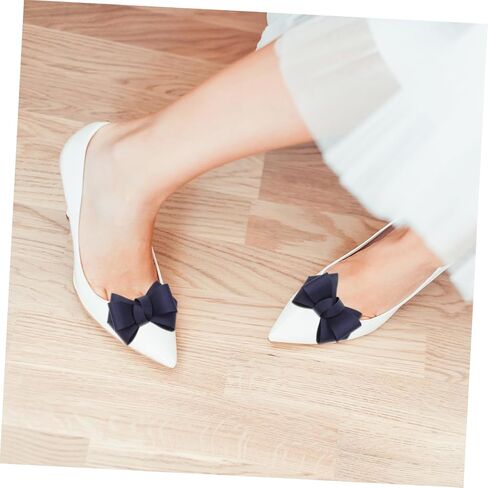 Classic Navy Blue Bow Shoe Clips for Women Removable Ribbon Fabric Shoe Charms Reusable Decoration for High Heels Flats Parties and Weddings in Kuwait