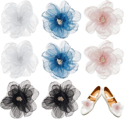 8Pcs 4 Colors Flower Shoe Clips Rose Clips for Shoes with Iron Clip Removable Pink Black White Blue Buckle Flower Shoes Charms Decoration for Hairpin Brooches Flats Heels Sandals Boots in Kuwait